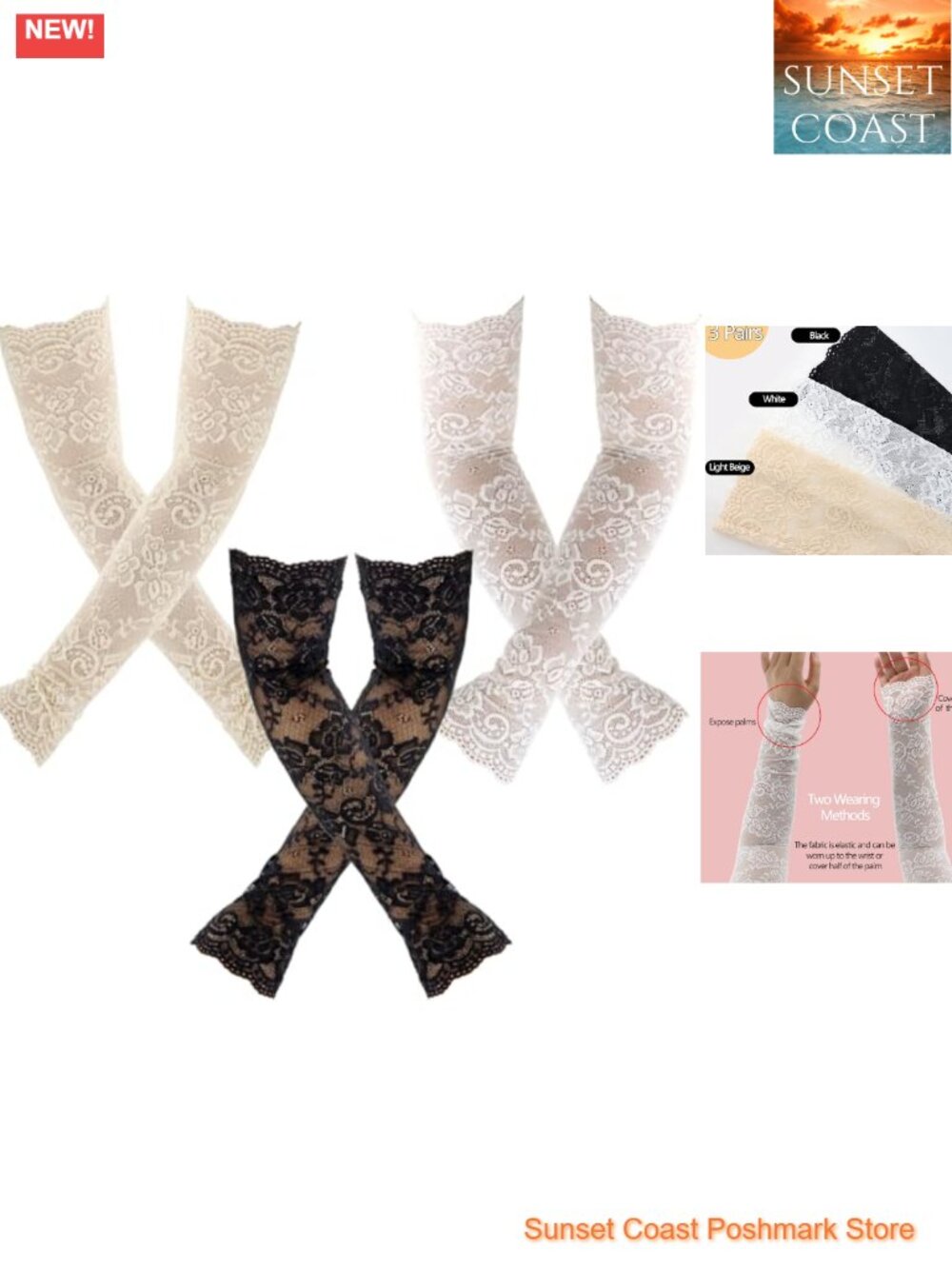 Lace Fingerless Gloves for Women, Elbow Length, Wedding Bridal Bundle, Party
